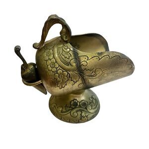 Antique Vintage Sugar Scuttle and Scoop with Floral Engravings